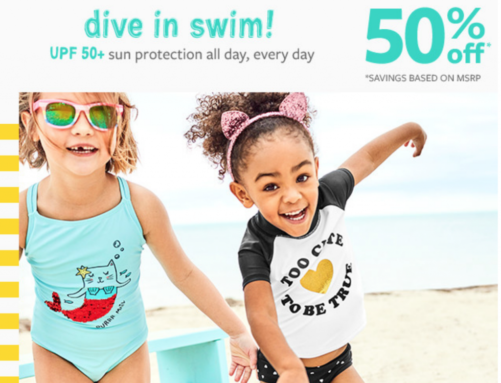 Carters: 50% Off All Swimwear During The Fun In The Sun Sale! Plus, 25% Off Orders Of $40 And Up!