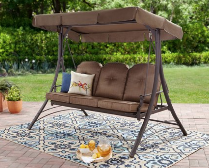Mainstays Wentworth 3-Person Cushioned Canopy Porch Swing Bed $142.49!