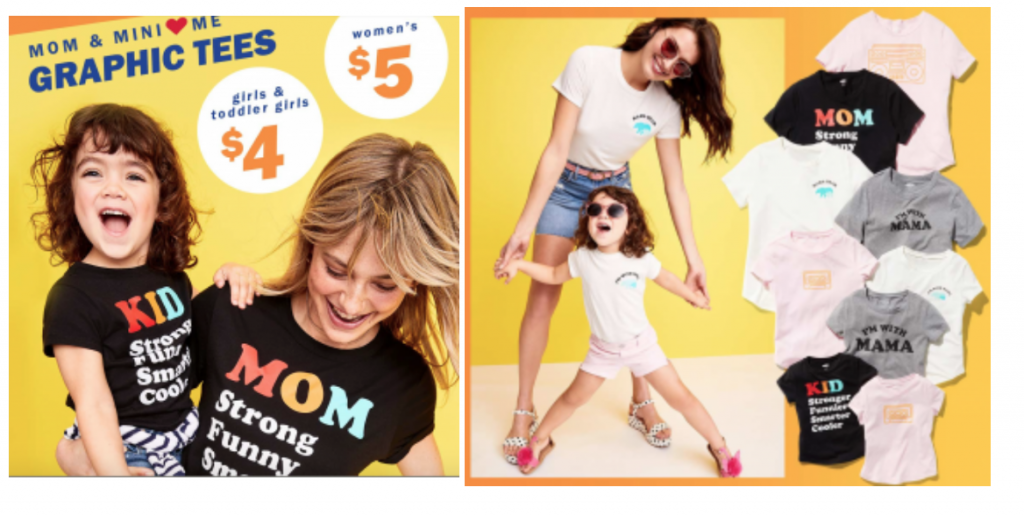 Old Navy: $5.00 Mom & Mini Graphic Tee’s & $10 Denim Shorts Today Only!