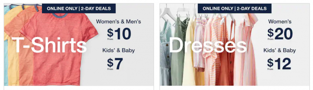 Gap: 2-Day Deals! $10 Tee’s For Adults, $7.00 Tee’s for Kids, $20 Dresses For Women & $12 Dresses For Kids!