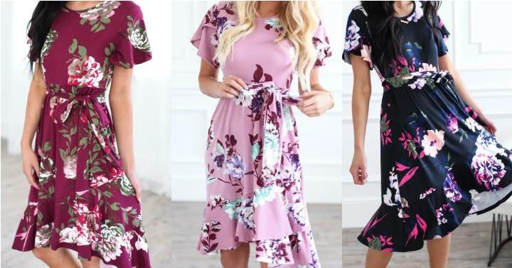 Tulip Sleeve Floral Dress – Only $29.99!