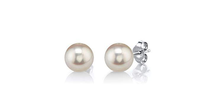 THE PEARL SOURCE 14K Gold Round White Freshwater Cultured Pearl Stud Earrings – Just $34.30!