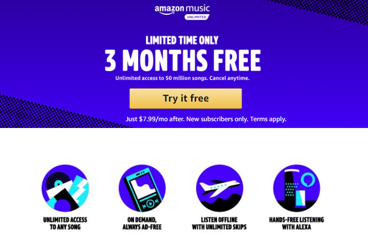 Amazon Music Unlimited FREE For 3 Months!