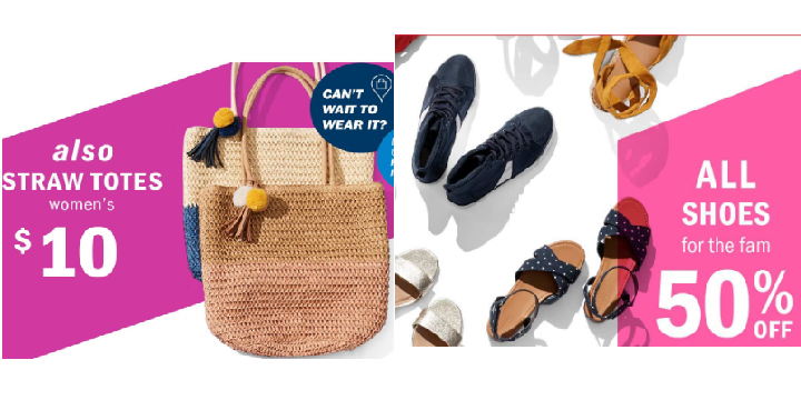 Old Navy: Take 50% off Shoes for the Whole Family! Plus, Women’s Straw Totes Only $10! Today Only!