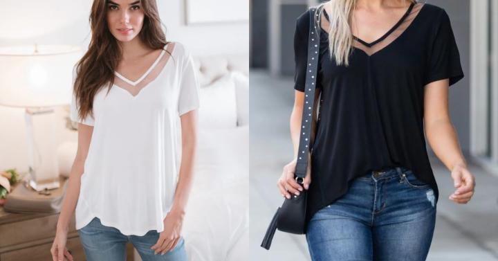 Illusion Inset V-Neck Tee – Only $16.99!