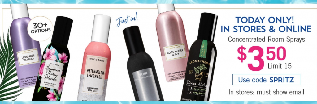 Bath & Body Works: Concentrated Room Sprays Just $3.50 Today Only! (Reg. $7.50)