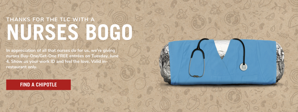 Chipotle: Nurses Buy One Get One FREE Today!