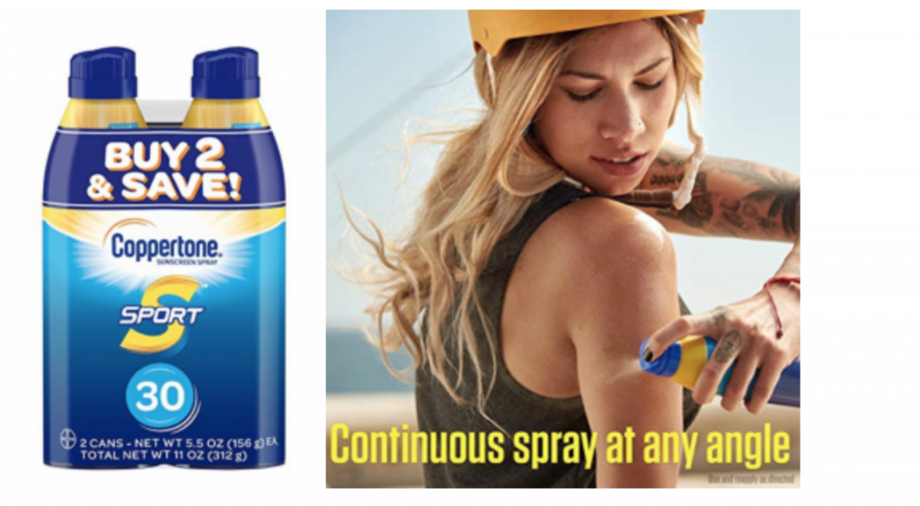 Coppertone SPORT Continuous Sunscreen Spray Broad Spectrum SPF 30 2-Pack Just $9.97!