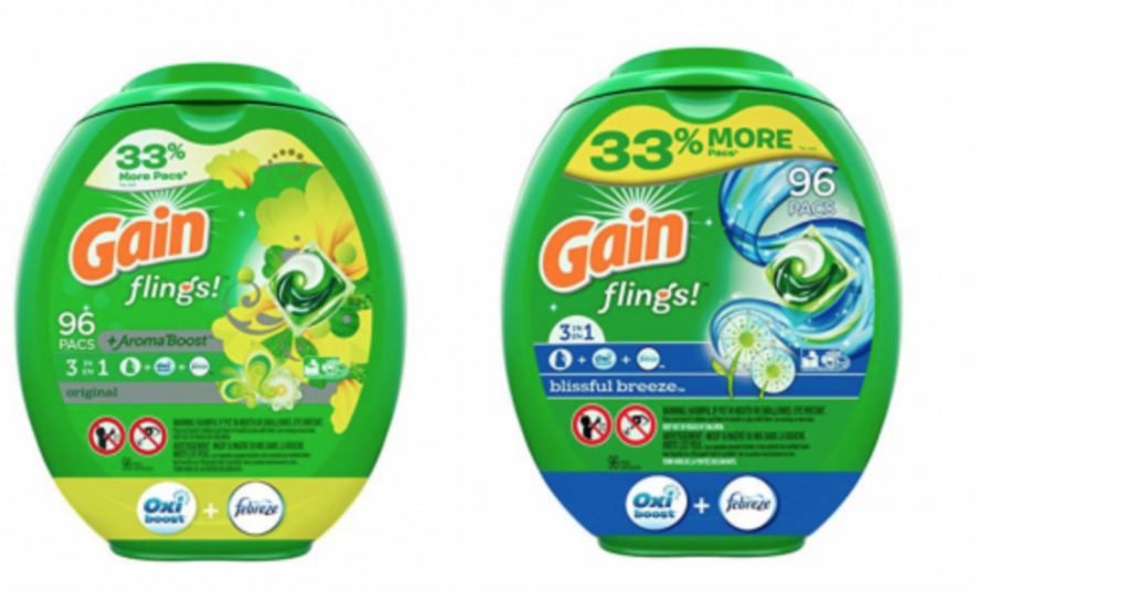 Gain flings! Liquid Laundry Detergent Pacs, Blissful Breeze & Original Scent 96-Count Just $16.37 Shipped!