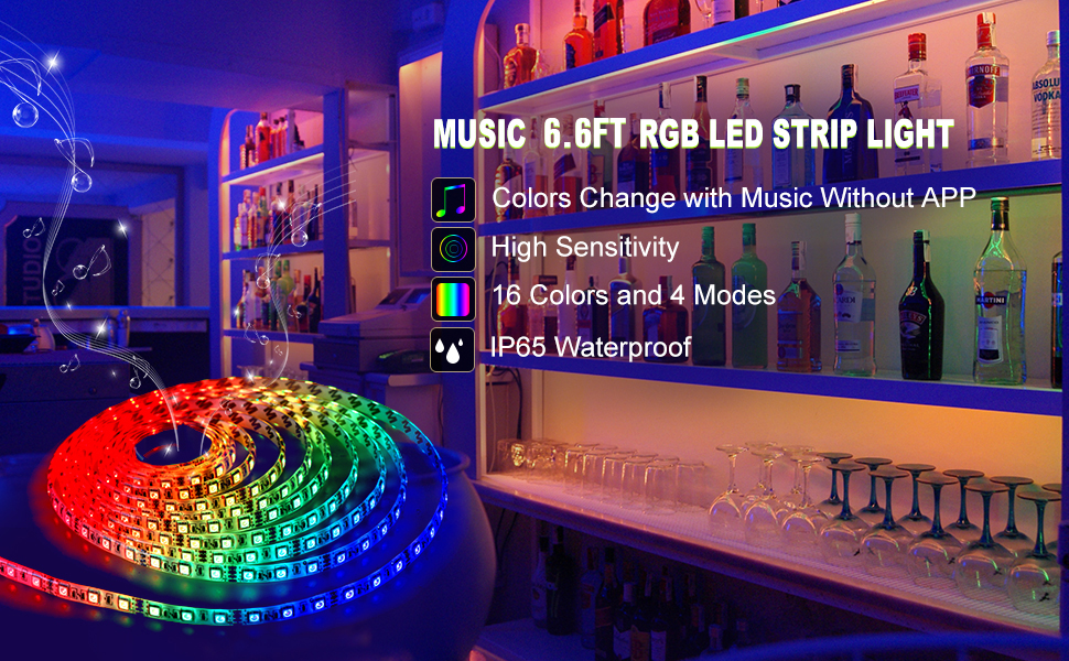 Music LED Strip Lights 6.6FT Only $11.19!