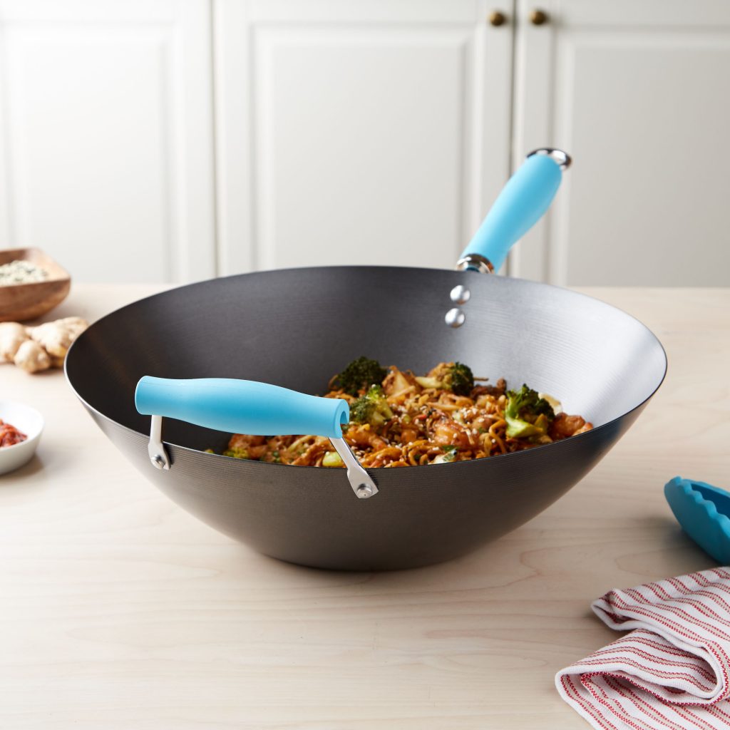 Tasty Carbon Steel 14″ Non-Stick Blue Wok with Helper Handle—$9.99!