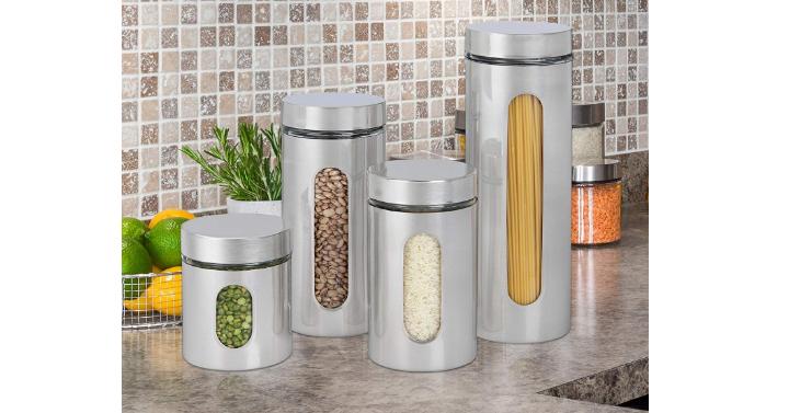Estilo 4-Piece Brushed Stainless Steel and Glass Canisters – Only $15.75!