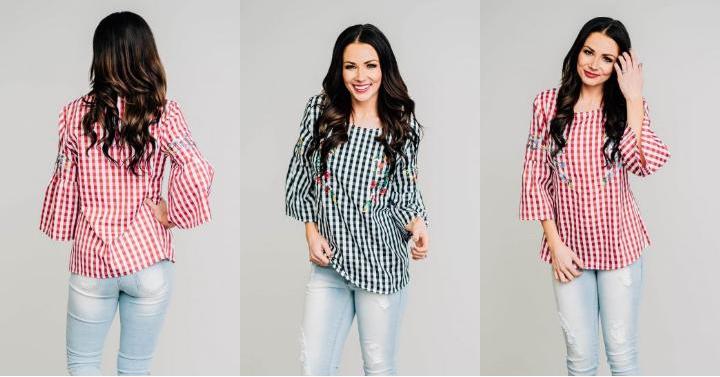 Embroidered Gingham Top – Only $7.99!