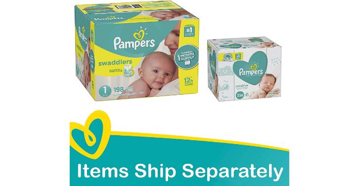 Pampers Swaddlers Disposable Baby Diapers Size 1 (198 Count) and Baby Wipes Sensitive Pop-Top Packs (Pack of 6) – Only $51.27!