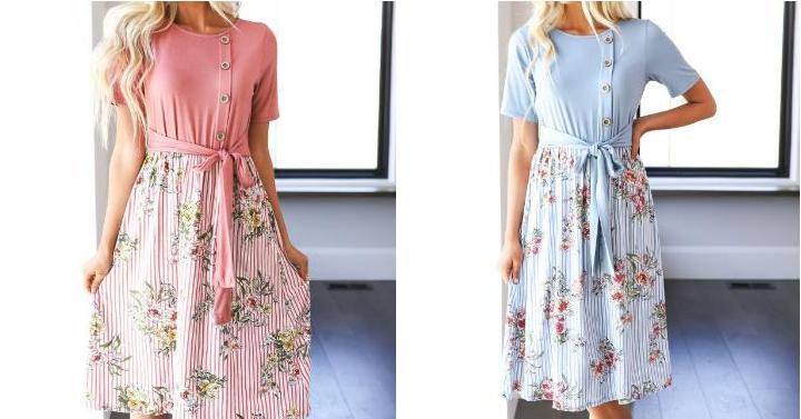 Floral Bottom Tie Waist Dress – Only $24.99!