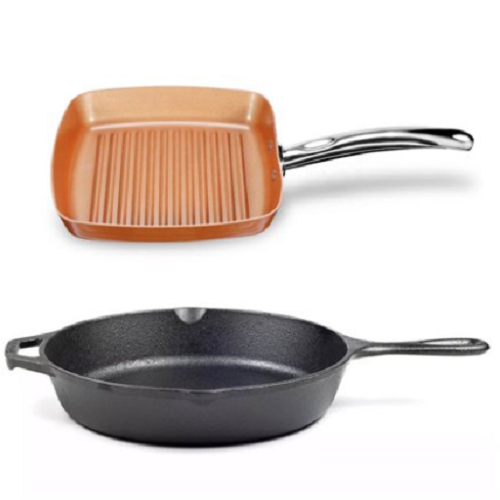 Cast Iron Skillet + Copper Chef 9.5″ Nonstick Grill Pan Bundle Only $19.99! (Reg. $46.99)