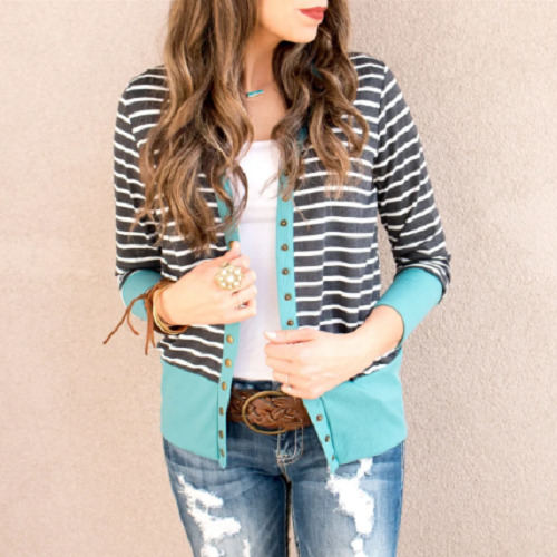 Striped Button Snap Cardigan (Multiple Colors) Only $16.99! (Reg. $39.99)