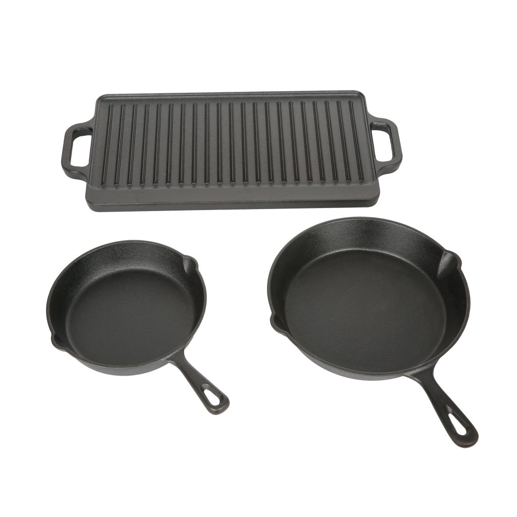 Ozark Trail 3 Piece Cast Iron Skillet Set With Griddle—$15.67!