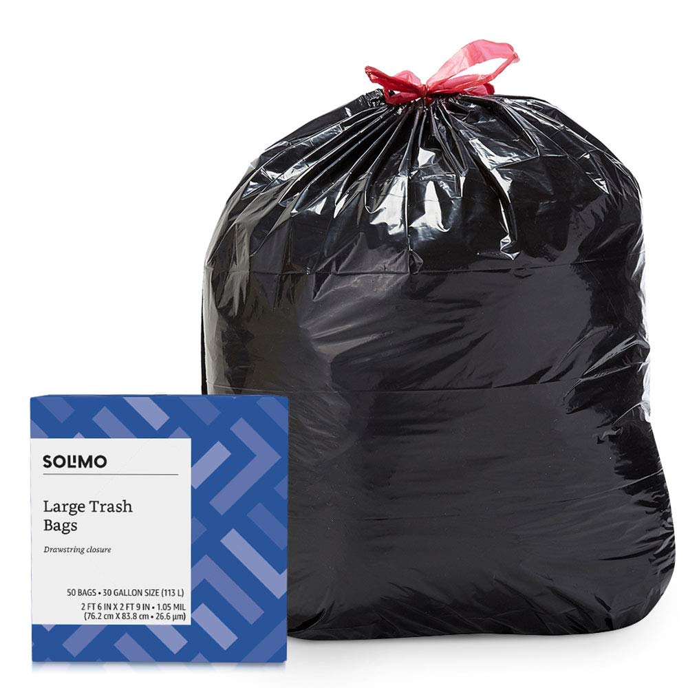Solimo Multipurpose Drawstring Trash Bags, 30 Gallon, 50 Count—$5.22!