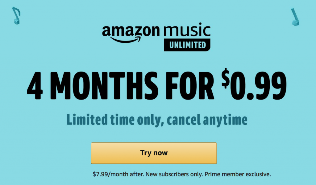 Prime Exclusive! 4 Months of Amazon Music For Just $0.99!