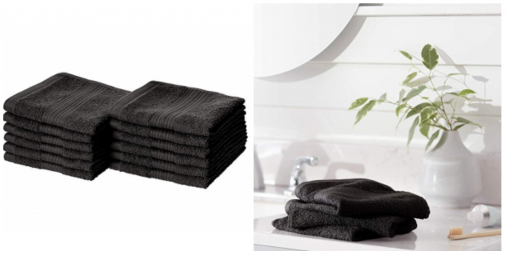AmazonBasics Fade-Resistant Cotton Washcloths 12-Pack, Black Just $4.79 For Prime Members!