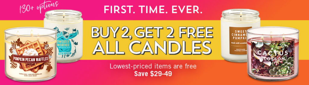 Bath & Body Works: Buy 2 Get 2 FREE On All Candles!