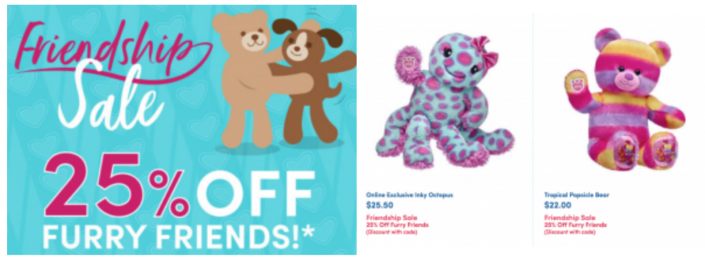 Build-A-Bear Friendship Sale! Save 25% Off Furry Friends Online Only!