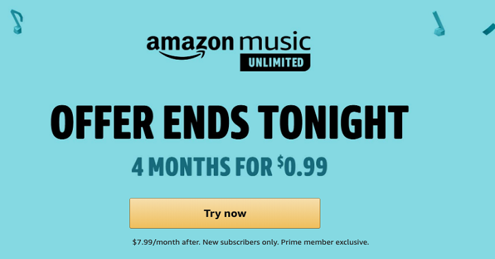 Prime Exclusive! 4 Months of Amazon Music For Just $0.99!