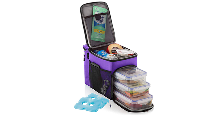 Lunch Box Insulated Cooler Bag w/ 3 Compartment, 3 Meal Prep Containers, and 2 Ice Packs – Just $19.95! Was $39.99!
