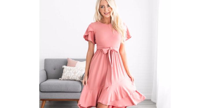 Selina Flutter Sleeve Midi Dress – Only $29.99!