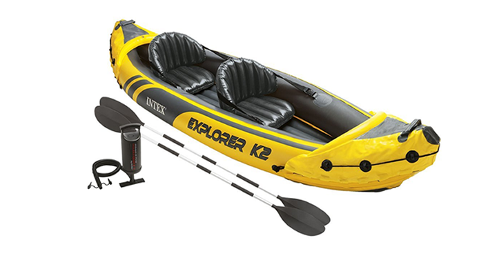 PRIME DAY DEALS!!! Explorer K2 Kayak, 2-Person Inflatable Kayak Set with Aluminum Oars and High Output Air Pump – Just $51.99!
