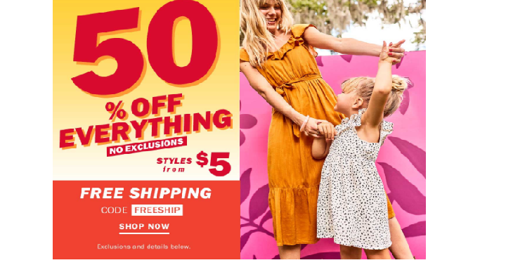 Old Navy: Take 50% off Everything + FREE Shipping! Today, July 15th Only!