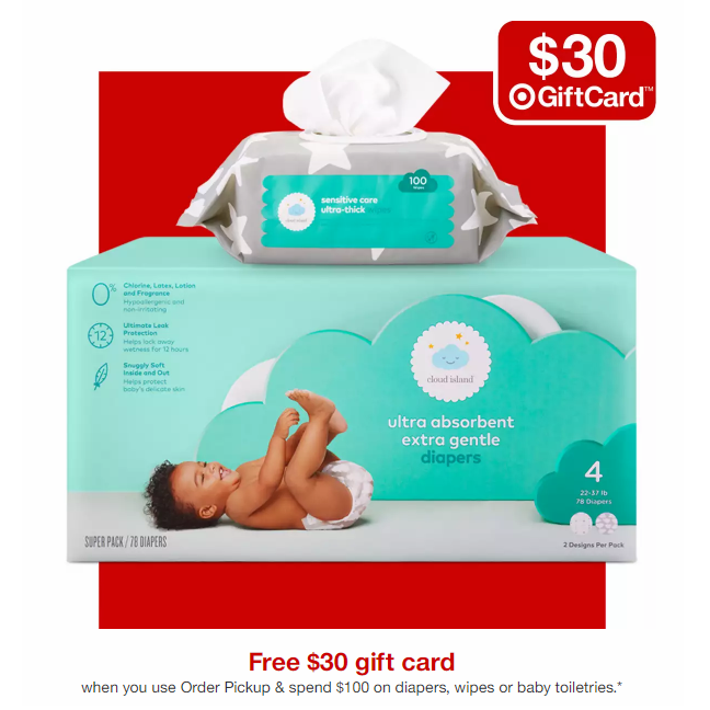 FREE $30 Gift Card With $100 Baby Purchase at Target! FREE $30 Gift Card With $100 Baby Purchase at Target!