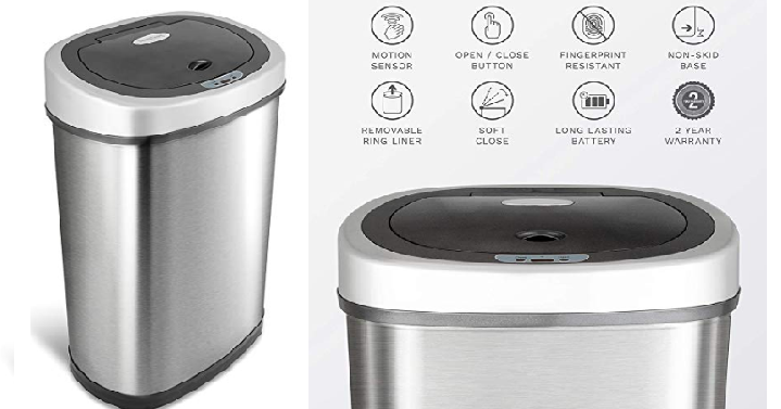 NINESTARS Automatic Touchless Infrared Motion Sensor Trash Can, 13 Gal 50L, Only $35 Shipped! (Reg. $72)