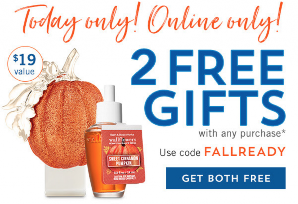Bath & Body Works: 2 FREE Gifts With Any Purchase Online & Today Only! Plus Buy 3 Get 3 FREE!