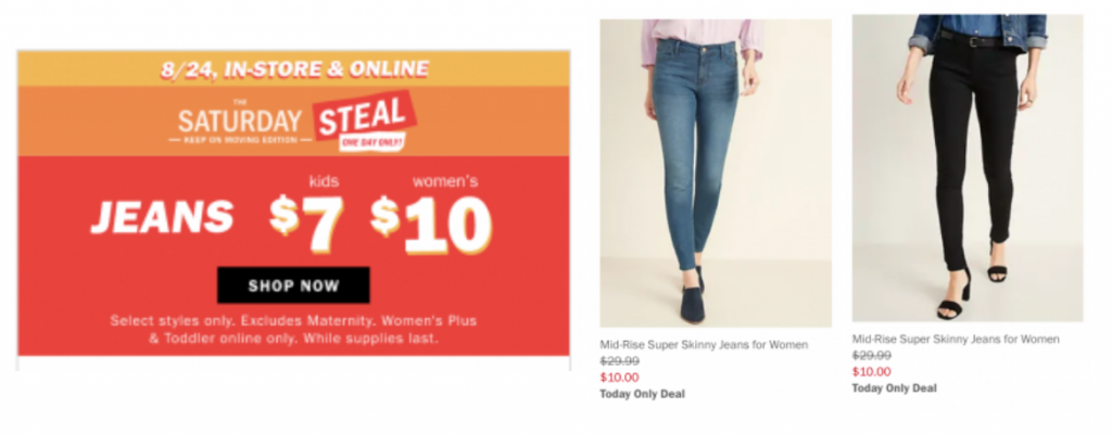 Old Navy: Saturday Steal! Jeans For Kids $7.00 & For Women As Low As $10.00 Today Only!