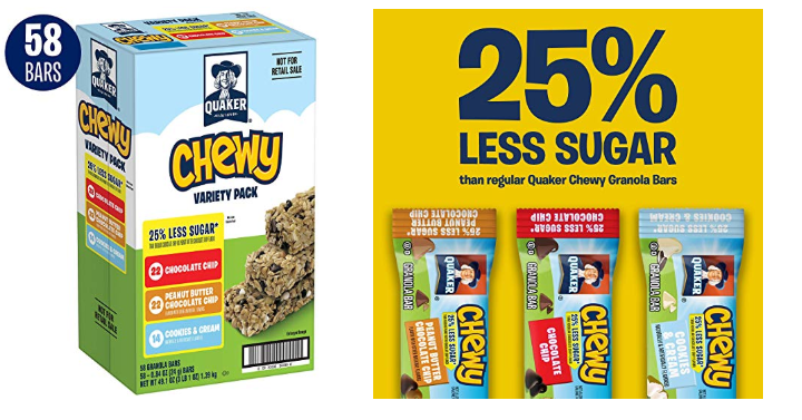 Quaker Chewy Granola Bars Variety Pack (58 Bars) Only $6.83 Shipped! Great for School Lunches!