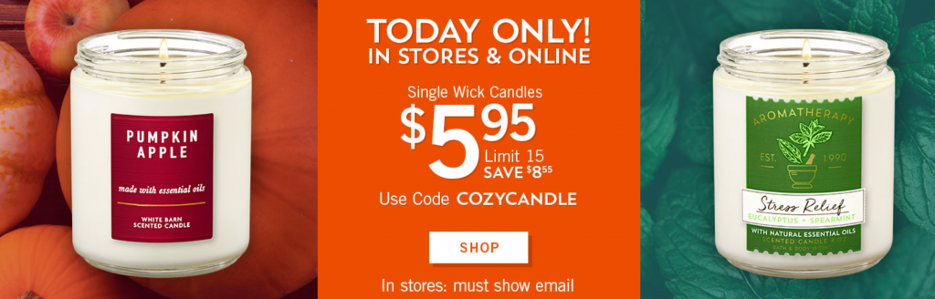 Bath & Body Works: $5.95 Single Wick Candles Today Only! (Reg. $14.50)