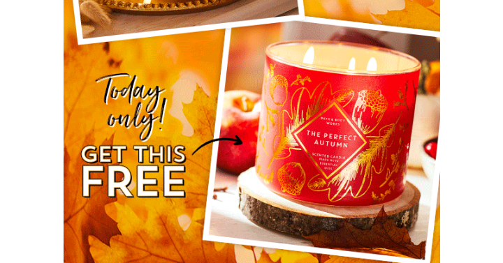HOT! Bath & Body Works: FREE 3-Wick Candle with ANY Purchase! ($24.50 Value) Today & Online Only!