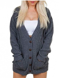 Long Sleeve Pocket Cable Knit Chunky Cardigan $10.99