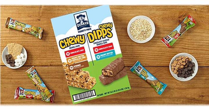 Quaker Chewy Dipps & Granola Bars, Variety Pack, 58 Bars – Only $10!