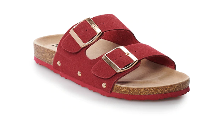 Kohl’s 30% Off! Earn Kohl’s Cash! Stack Codes! FREE Shipping! Mudd Women’s Double Buckle Suede Sandals – Just $6.99!