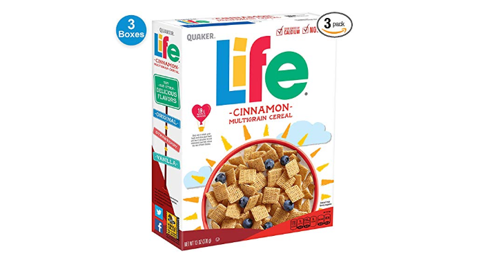 Quaker Life Cinnamon Cereal, 13 oz Boxes, 3 Count Only $4.93 Shipped! That’s Only $1.64 Each!