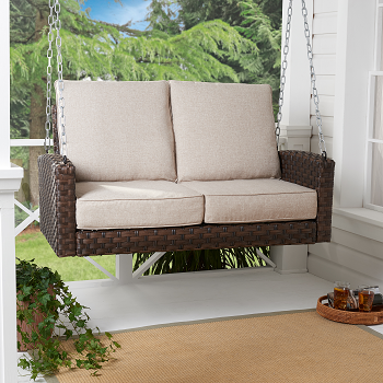 Better Homes & Gardens Hensley Outdoor Wicker Porch Swing with Beige Cushions Only $86.08! (Reg $229.77)