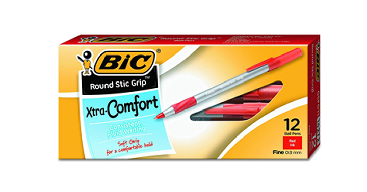 Back to School! BIC Round Stic Grip Xtra Comfort Ballpoint Pen, Fine Point, Red, 12-Count – Just $1.49!
