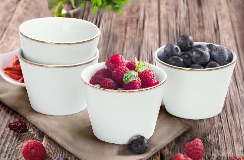 Mainstays Rose Gold Trim Set of 4 White Porcelain Fruit Bowls – Only $5.99!