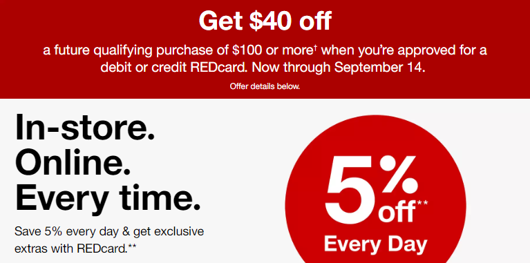 Get $40 off $100 or More With New Target REDcard!
