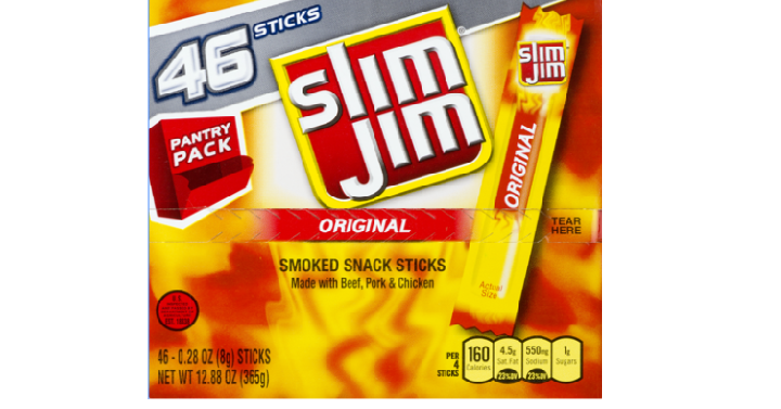 Slim Jim Smoked Snack Stick Pantry Pack, Original (46-Count) Keto Friendly Only $8.62!