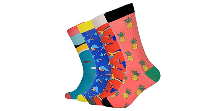 Men’s Combed Cotton Colorful Patterned Casual Crew Socks – 4 Pack – Just $18.99!