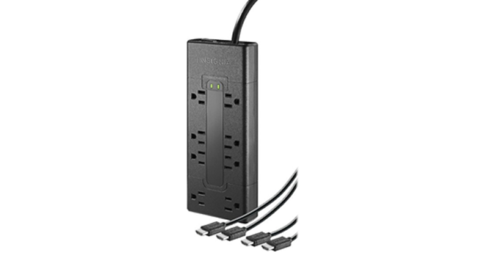 Insignia 8-Outlet Surge Protector with Two 8’ 4K UltraHD/HDR HDMI Cables – Just $19.99!